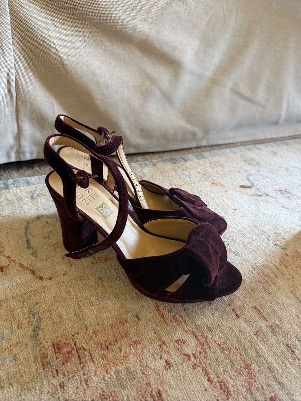 Burgundy Velvet Knot Block Heels
